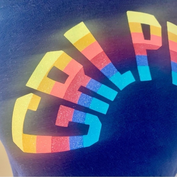 GAP Top XL Girls “GRL PWR” Rainbow Navy 100% Cotton Sleeveless Muscle Tee - Picture 6 of 16